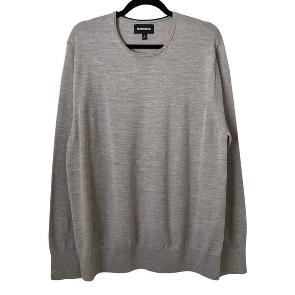 Bonobos Sweater Men XL Gray Pink Washable Merino Wool Knit Crew Neck Pullover